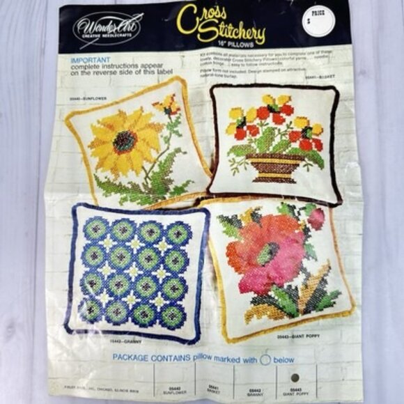 Wonderart Counted Cross Stitch Stitchery Kit 16" Pillow Fringe Poppy Kitschy - Picture 2 of 6